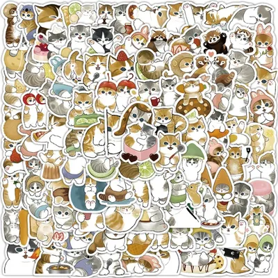 100 Stücke Nette Katze Cartoon Aufkleber Kawaii Tier Aufkleber Laptop Skateboard Koffer Gitarre Image