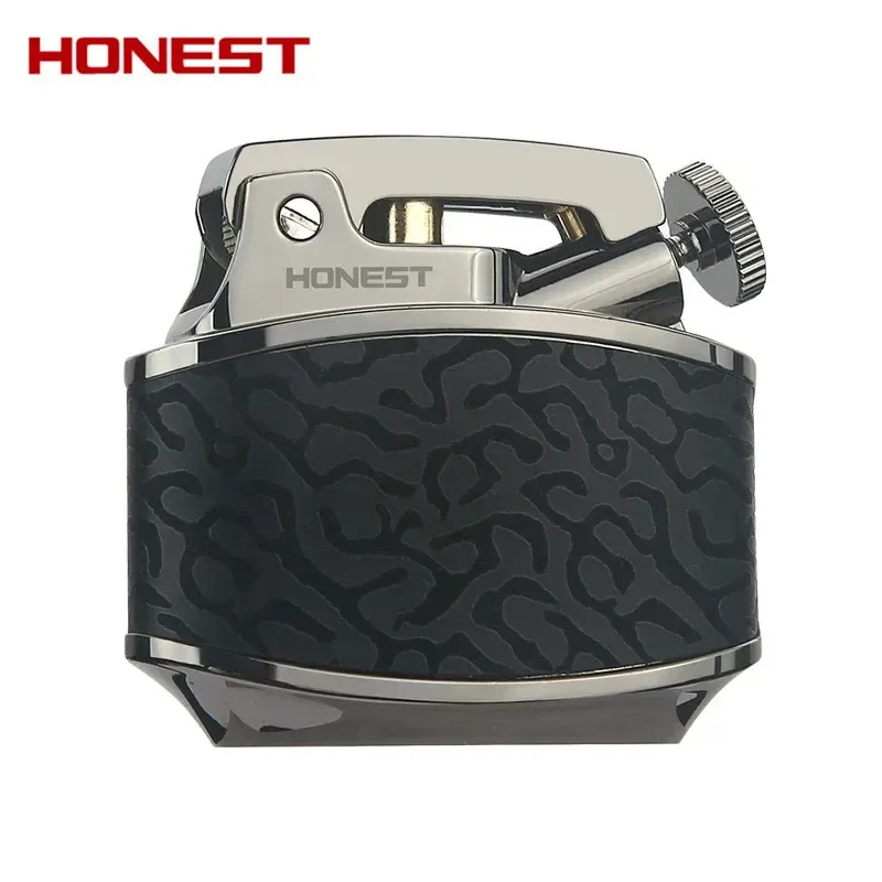 Kreative Retro-Form Kerosin Feuerzeug Presse Zündung Metall Material Textur PU Leder Metall Staubschutz Exquisite kleine GIF Image