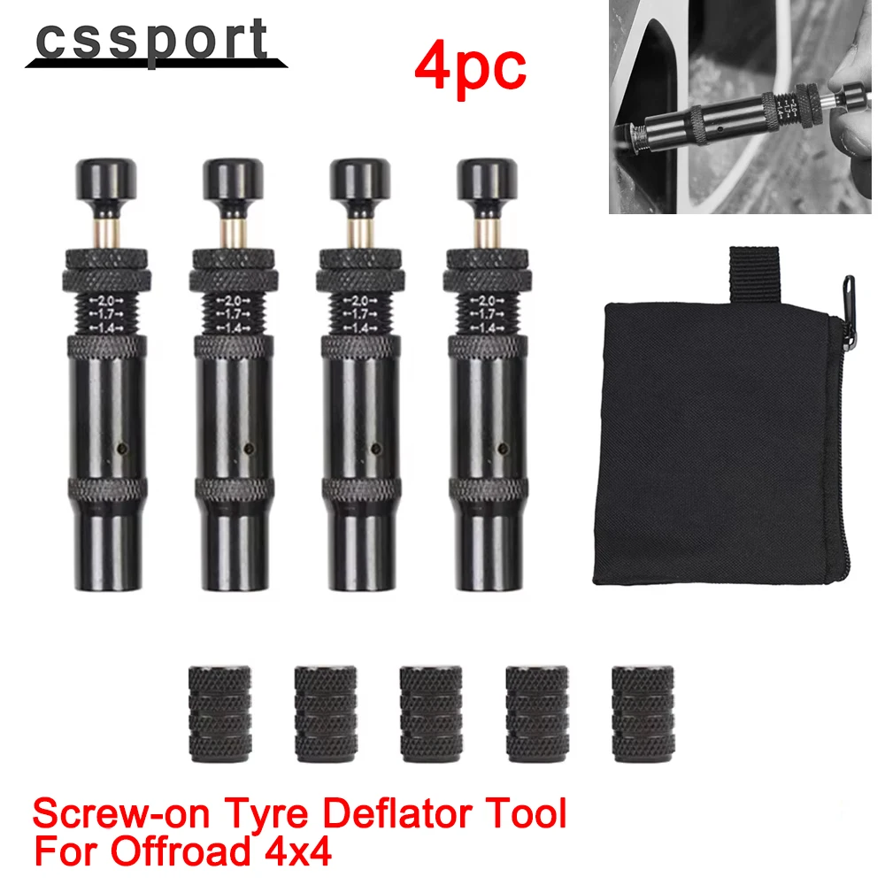 4pc Schwarz Einstellbare Auto-Stop Reifen Air Down Kit Schraube-auf Reifen Deflator Werkzeug Für Offroad 4x4 Fahrzeug Zubehör Image