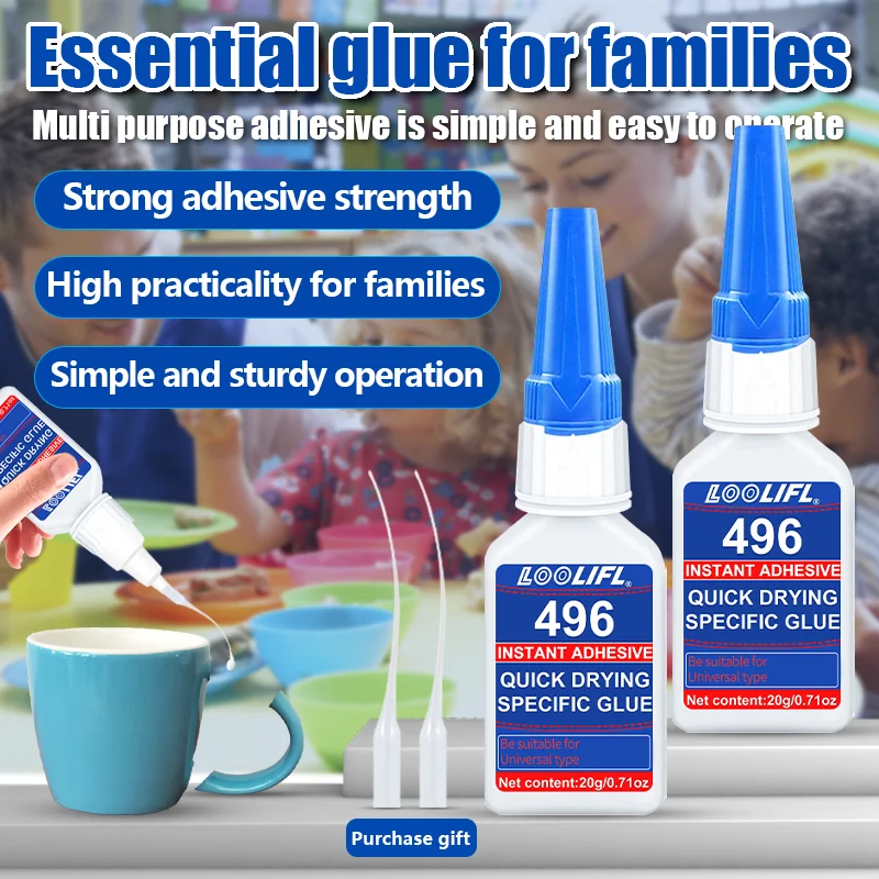 LOOLIFL 496 hochfester Sekundenkleber, Superkleber, Cyanacrylat-Kleber, geeignet für Glas, Metall, Kunststoff, Holz, Gummi, nicht leicht zu bleichen, langlebig, Klebetube verschicken, direkt ab Werk,