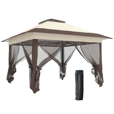 Outsunny 3.6 x 3.6 m Pop up Gazebo with Netting and Wheeled Carry Bag, UPF50+ Height Party Tent Instant Canopy Sun Shade Shelter