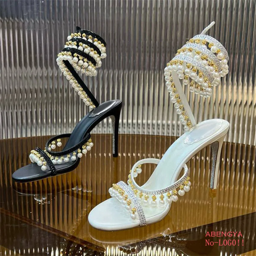 Sommer Sexy High Heels Perlen Gladiator Sandalen Frauen Kristall Kleid Schuhe Designer Strass Gold Party Hochzeit Schuhe für Frauen