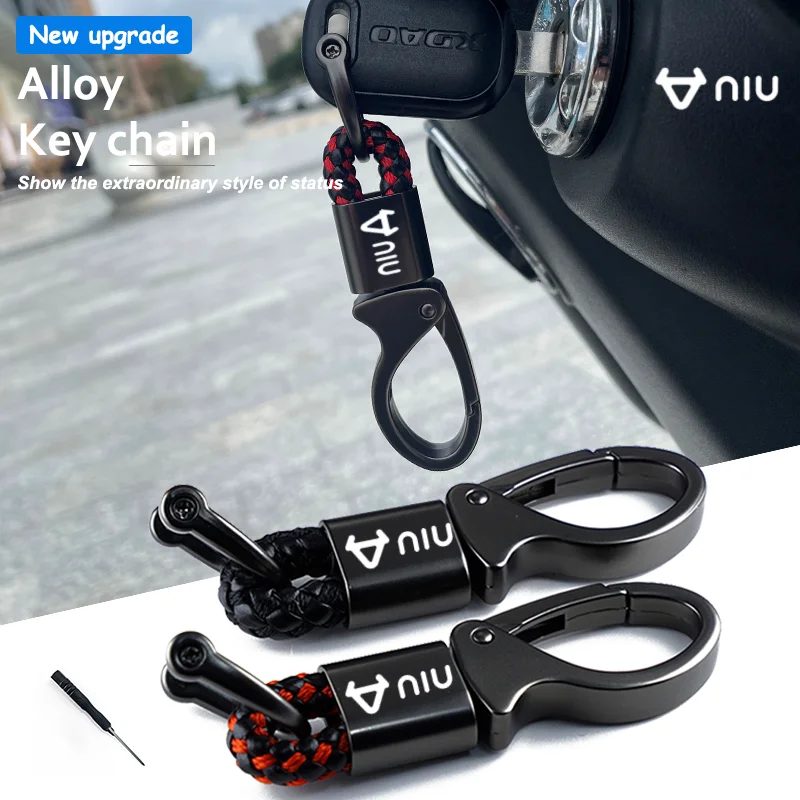 Für niu n1 n1s m1 u1 m ng us u uqi u b zubehör benutzer definiertes logo motorrad geflochtenes seil schlüssel ring metall schlüssel bund Image