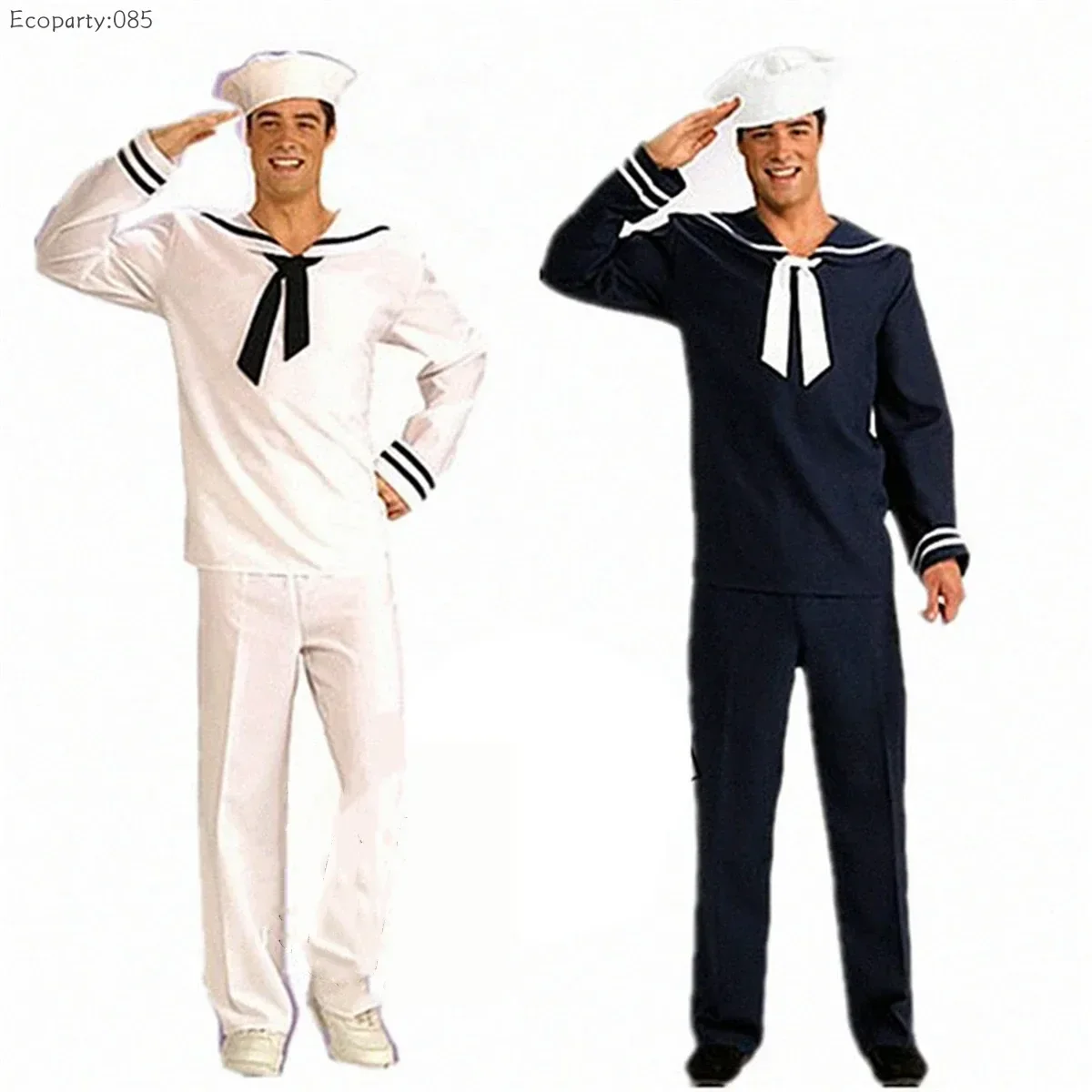 Erwachsene Cosplay Navy Matrosenanzug Kostüme Halloween Weiß Blau Fancy Dress Up Party Bühne Performance Uniform für Männer Image