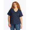 V-Shirt TOMMY HILFIGER CURVE "CRV MODERN CO LINEN V-NK SS", Damen, Gr. 54, big stp schwarz night navy, Web, Obermaterial: 55% Leinen, 45% Baumwolle, gestreift, casual, V-Ausschnitt, Kurzarm, Shirts, in Großen Größen