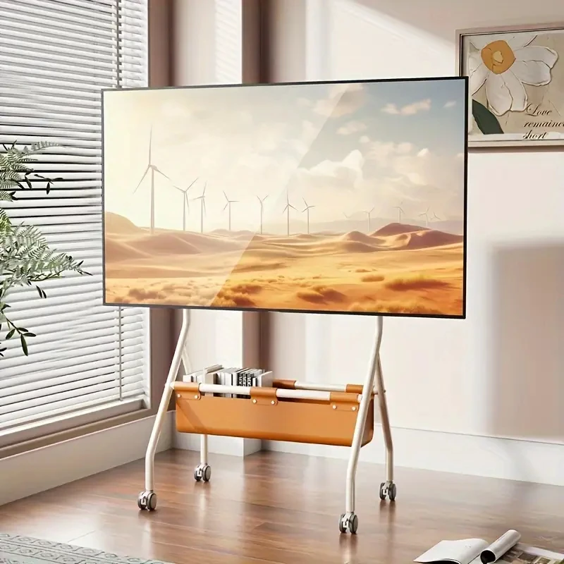 Mobiler TV-Wagen für 32-70-Zoll-Fernseher, höhenverstellbarer, robuster, tragbarer mobiler TV-Ständer auf Rädern mit PU-Aufbewahrungstasche Image