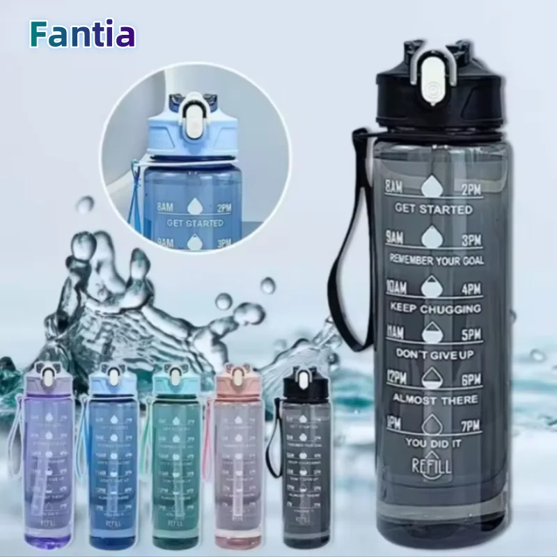 750 ml Sportwasserflasche mit großer Kapazität, auslaufsicher, bunter Kunststoffbecher, zum Trinken im Freien, für Reisen, tragbar, für Fitnessstudio, Fitness, Krüge Image