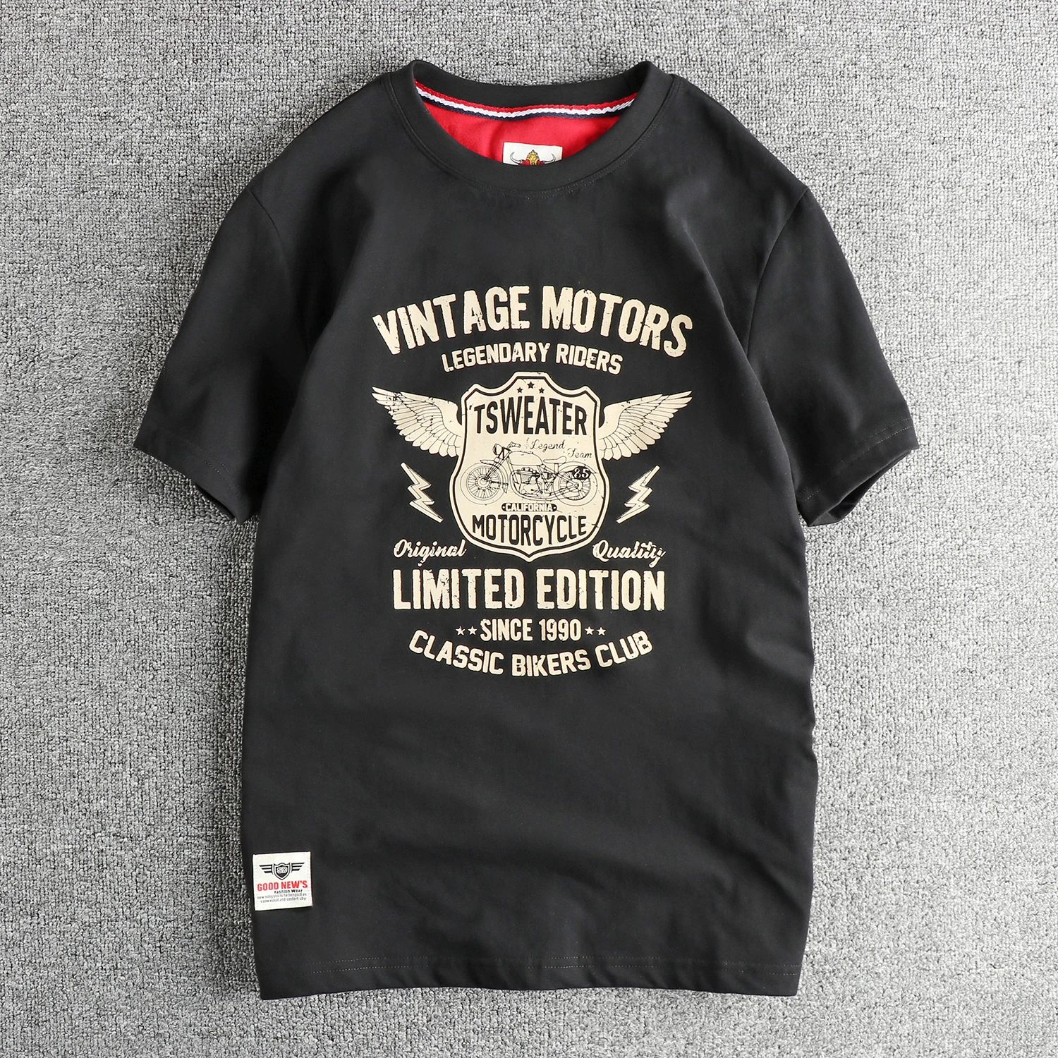 2025 sommer Amerikanischen Retro Kurzarm Oansatz Brief Motorrad Gedruckt T-shirt männer Mode 100 % Baumwolle Gewaschen Casual Tops