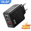 OLAF USB 30W QC 3.0 caricabatterie rapido Dual Type C Port adattatore portatile per IPhone 14 13 12 11 IPad Xiaomi Huawei Fast Wall Charger