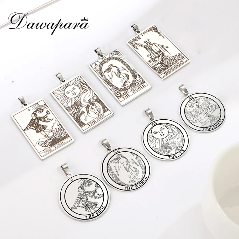 Dawapara Tarocchi Ciondoli in acciaio inossidabile per collana Portachiavi Carte dei tarocchi Ciondoli per la creazione di gioielli Accessori per amuleti vintage
