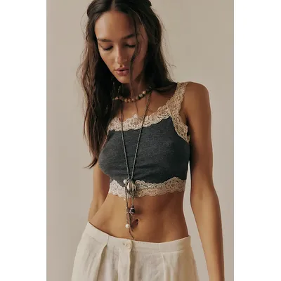 Oh My Darling Crop Top by Intimately at Free People in Charcoal Heather, Size: Small