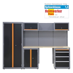 Baumarktplus Werkstattwand 13-tlg. Werkstattschranksystem modular 260 x 183 cm Stahl Werkstatteinrichtung orange Image