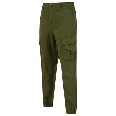 Trousers Idas Linen Cotton Comfort Fit Elasticated Waist Cargo Trousers in Olive Night / L - Tokyo Laundry