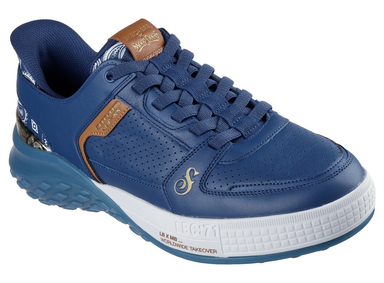 Slip-On Sneaker SKECHERS "SIZZLE-SNOOP SIZZLE SLIP-INS PAISLEY", Herren, Gr. 41, blau (navy, braun), Leder, Schuhe, Snoop Dogg Sneaker, Sneaker zum Schlupfen