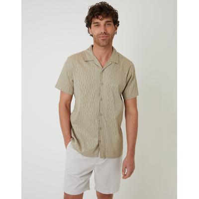 Stone Cotton Pluck Textured Revere Collar Short Sleeve Shirt