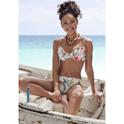 Bügel-Bikini-Top LASCANA "Salsa", Damen, Gr. 40, Cup F, beige (creme bedruckt), Microfaser, Recycling-Polyamid, geblümt, Bikini-Oberteile, mit tollem Blumenprint Image