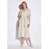 Midikleid STREET ONE, Damen, Gr. 34, EURO-Größen, moonstone sand, Stoff, 100% Leinen, unifarben, casual, gerade wadenlang, V-Ausschnitt, Kurzarm Bündchen, Kleider, mit Bindegürtel zum Taillieren
