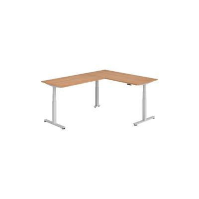bümö Eckschreibtisch elektrisch höhenverstellbar L-Form: 180 x 240 cm in Nussbaum, Gestell silber - Stehschreibtisch mit Memory-Steuerung, Image