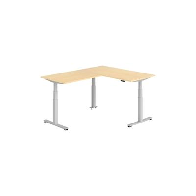 bümö Eckschreibtisch elektrisch höhenverstellbar L-Form: 160 x 200 cm in Ahorn, Gestell silber - Stehschreibtisch mit Memory-Steuerung, elektrischer Image
