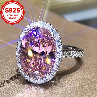 TEMU Elegant Promises925 Ring Inlaid Egg Shape Pink Synthetic Zirconia Engasynthetic Gemstoneentwedding Jewelry For Female Dainty Evening Party Decor Multisizes 3g Image