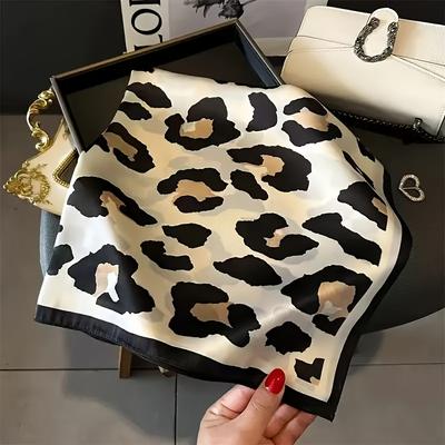 TEMU Elegant Women's Leopard Print Scarf - Chic Bohemian Style, Lightweight Polyester, Ideal For Evening Dates And Fashion Accessory Image