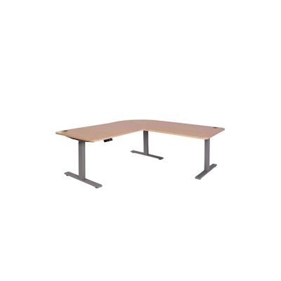 Mendler Eck-Schreibtisch HWC-D40, Computertisch, elektrisch höhenverstellbar 178x178cm 84kg ~ hellbraun, grau Image
