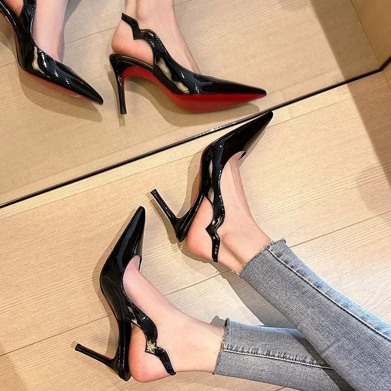 Sexy Brand Pointed Toe Thin High Heels Women Hollow Elegant Office Shoes Patent Leather Classic Designer Sandals Women Pumps