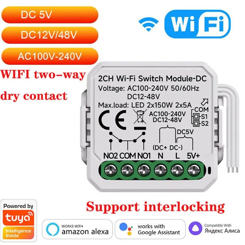 Smart Dry Contact WiFi/Zigbee-Schaltmodul Smart Home DIY Breaker-Relais DC 12–48 V AC 100–240 V, kompatibel mit Alexa Google Home Image