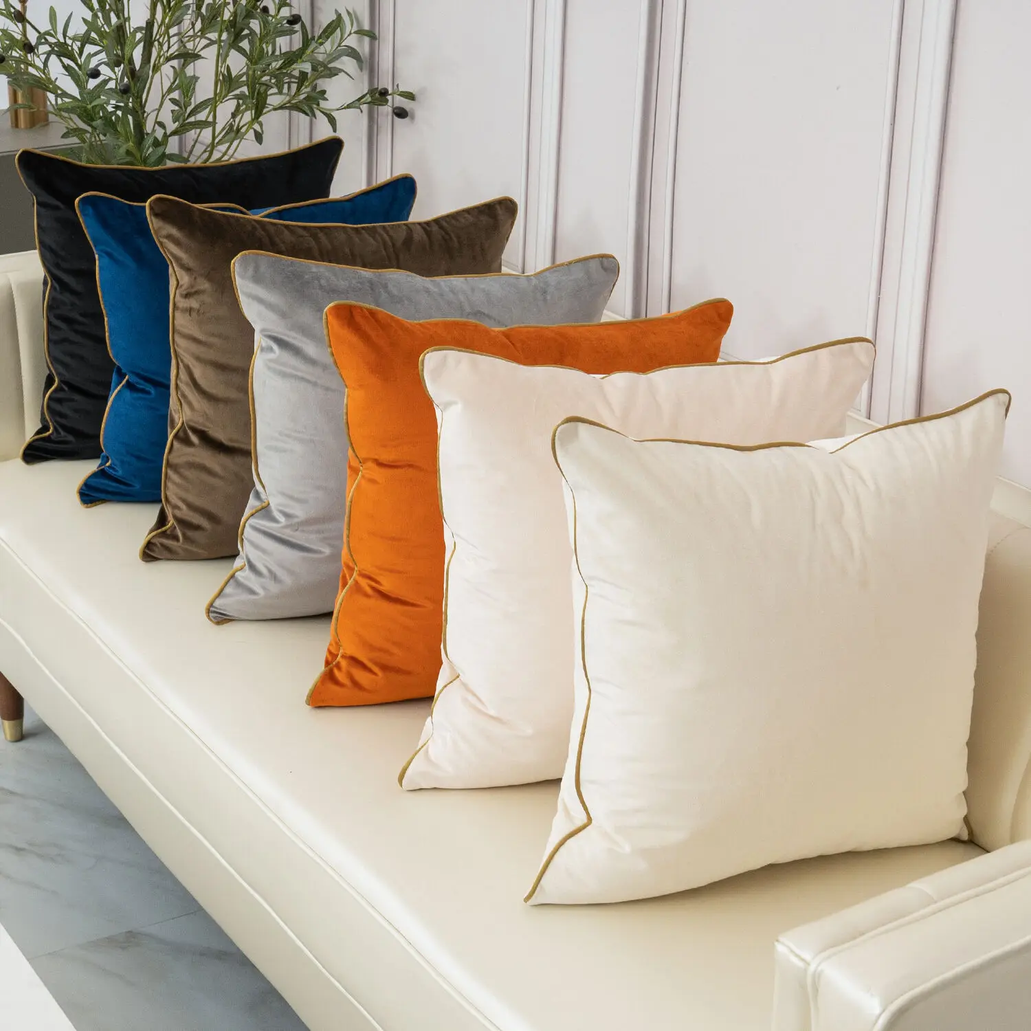 Einfarbige Samt-Kissenbezüge, weiche dekorative Kissenbezüge für Sofa, Schlafzimmer, Heimdekoration, Kissenbezug, Weiß, Grau, Schwarz, Blau Image