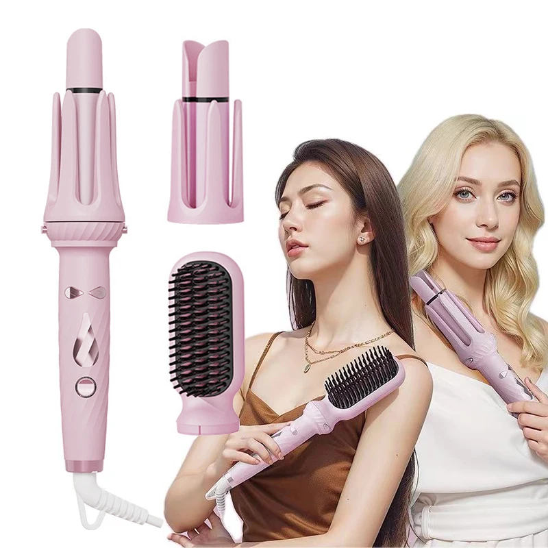 3-IN-1 Dual Zweck Negative Ionen 28mm/32mm Automatische Lockenwickler Heizung Glattes Haar kamm Elektrische Keramik Curling Haar Stick Image