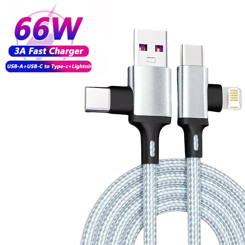 4-in-1-USB-Typ-C-Kabel 66 W PD-Schnellladekabel Typ C auf Lightning-Kabel für iPhone 15 14 Pro Max MacBook iPad Xiaomi Image