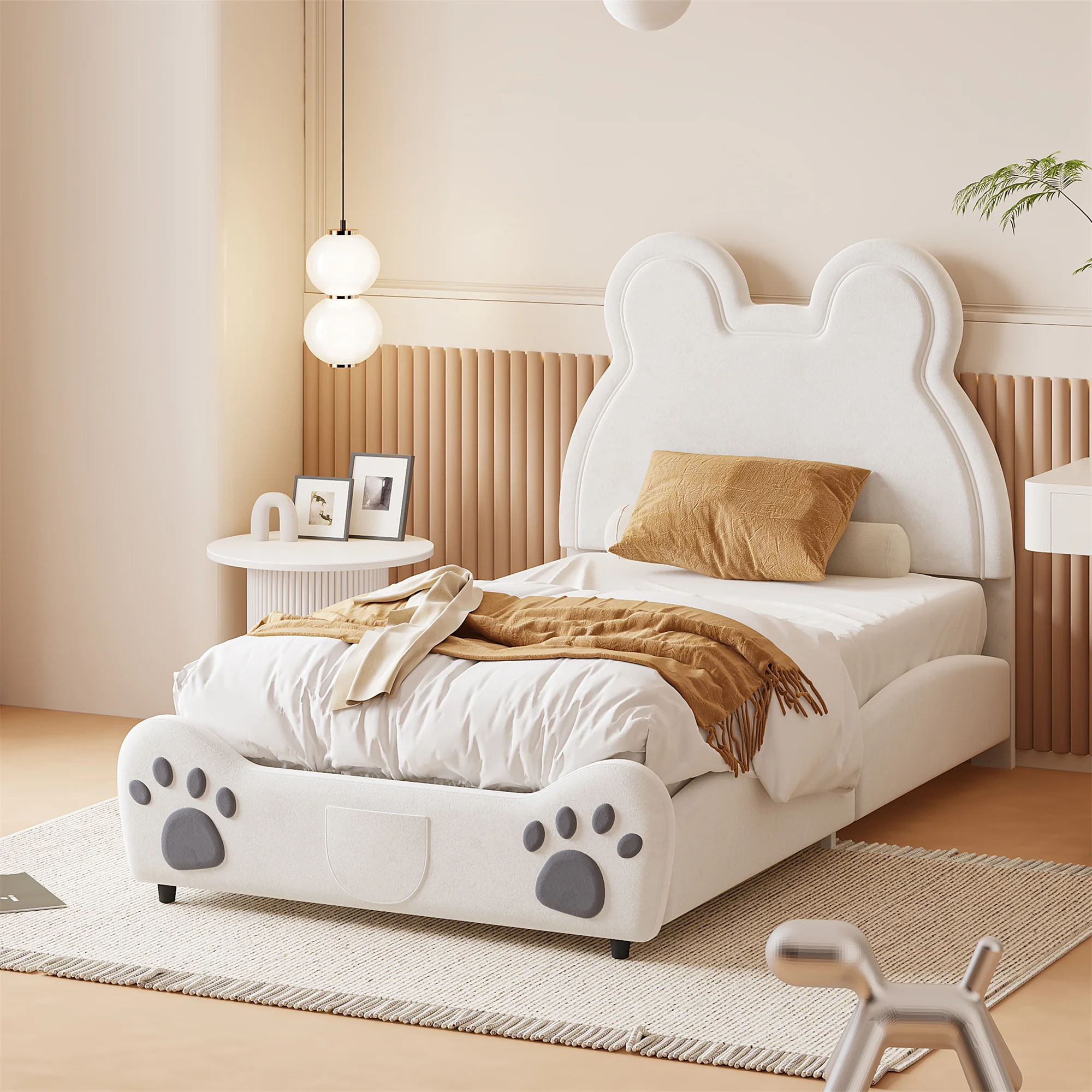 Polsterbett Schönes Kinderbett, 90 x 200 cm, Bärenform. Einzelbett aus hautfreundlichem Velours, Ohne Matratze Image