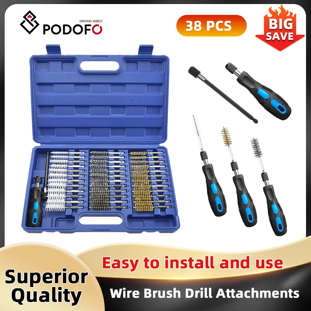 Podofo Drill Wire-Brush Set Wire Brush Drill Attachments with 1/4-Inch Hex Shank 38pcs 8-19mm 5/16-3/4inch Brush Assortment Image