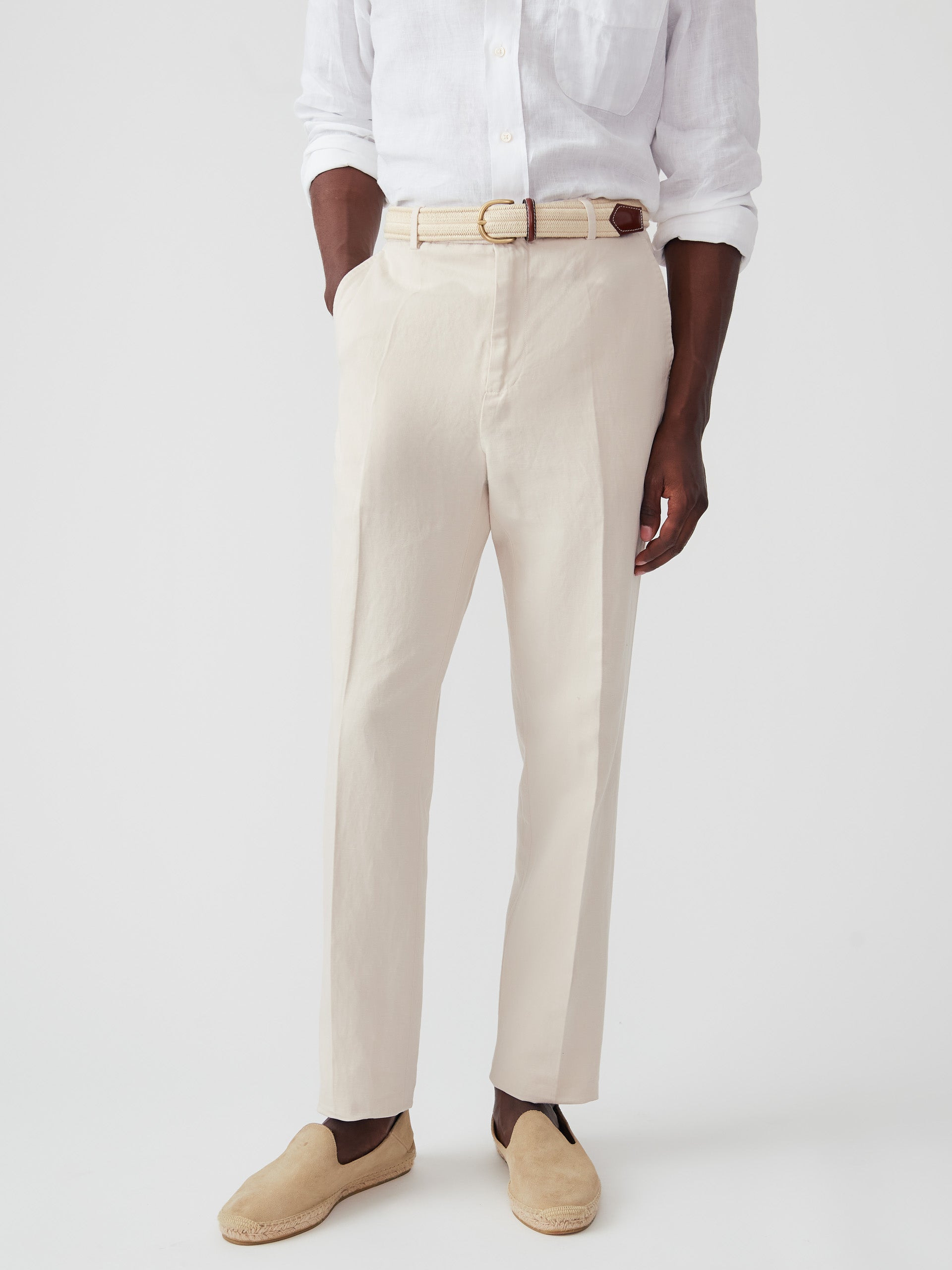 J.McLaughlin Men's Linen Cotton Twill Oxford Pants Stone, Size 40 | Cotton/Linen
