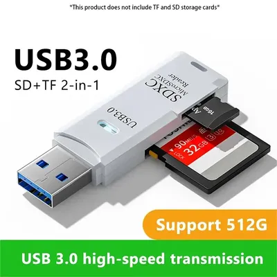 2-in-1 Multi Functional High-speed USB 3.0/2.0 Card Reader Supports TF+SD Computer Tablet Camera