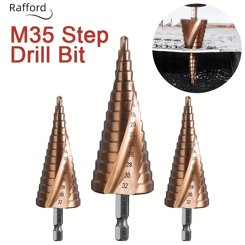 Rafford 4-12/4-20/4-32mm M35 Punta da trapano al cobalto Punta da trapano conica HSS-CO HSS Punta da trapano con scanalatura a spirale Gambo triangolare per acciaio inossidabile
