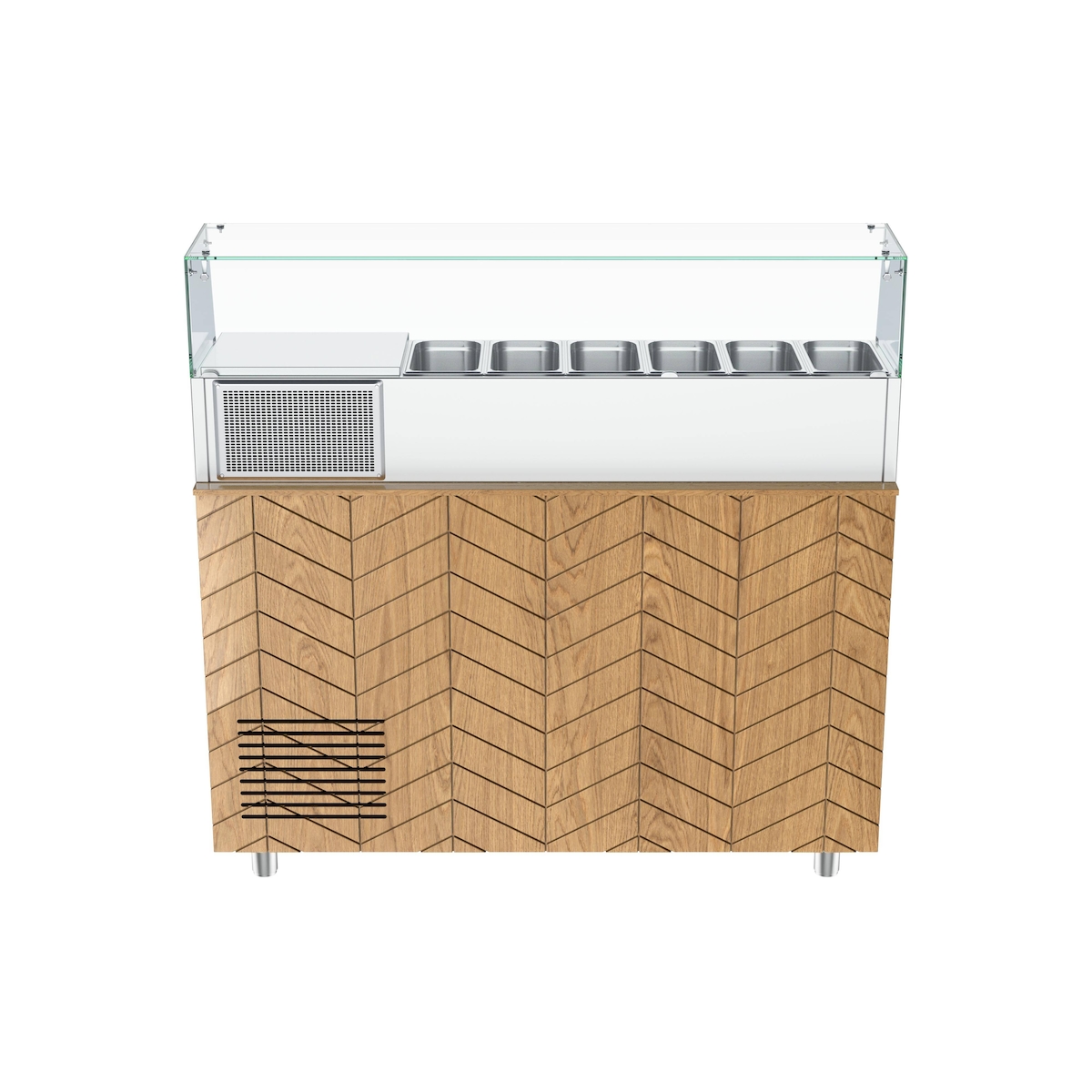 Gastronics Pizzakühltisch Premium – Kühltheke mit schwarzem Compact im Marmor-Design, Fischgrätenverkleidung, LED 2 Türen 154 x 80 x 145 cm Image