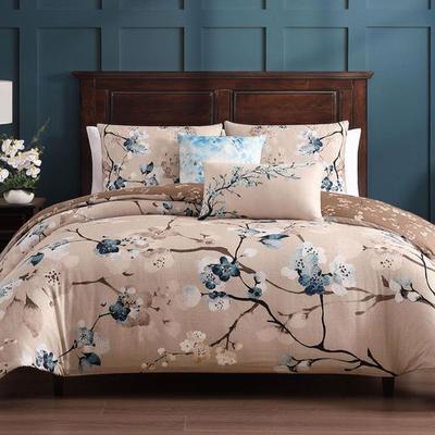 Blue Blossom Comforter Bed Set Beige, Queen, Beige