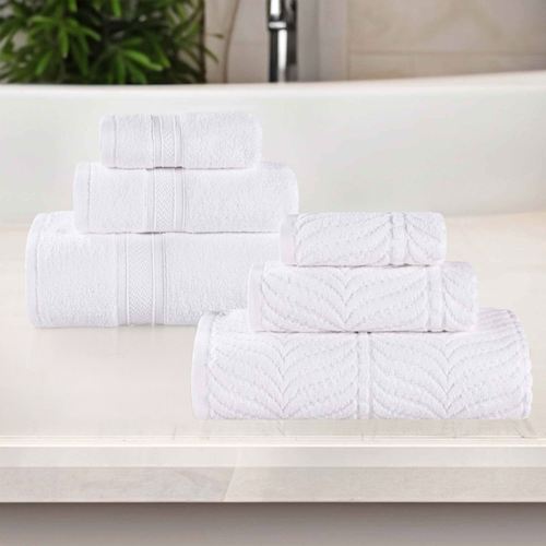 Chevron Zero Twist Bath Towel Set Six Piece Set, Six Piece Set, White