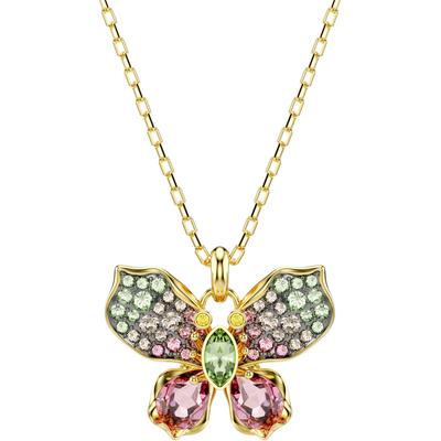 Kette mit Anhänger SWAROVSKI "Schmuck Geschenk Idyllia Anhänger Schmetterling", gelbgoldfarben, grün, rosa, gelb, braun, Halsketten, Damen, Metall, L: 49cm, mit Swarovski Kristall Image
