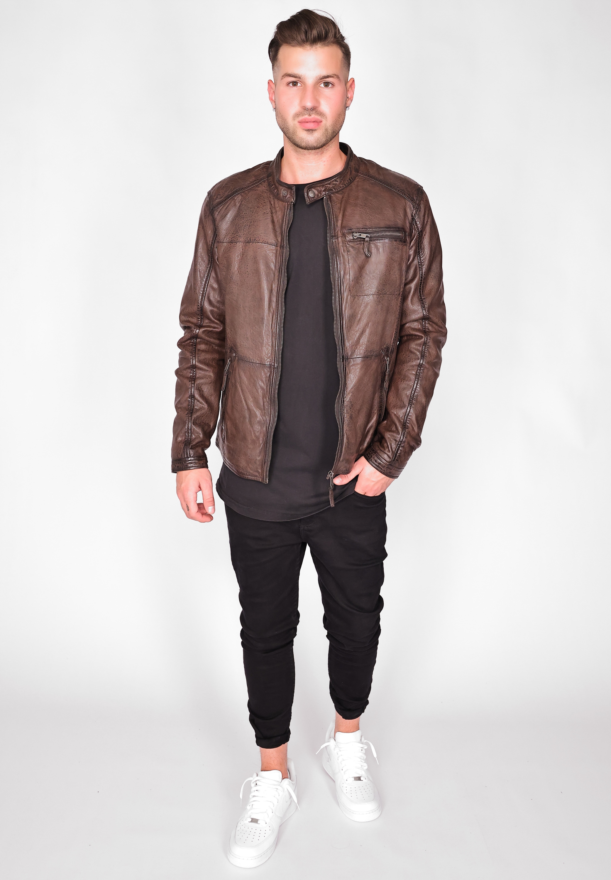 Lederjacke MUSTANG "31020238", Herren, Gr. S, braun, Obermaterial: 100% Leder, Lamm / Innenfutter oben: 60% Baumwolle, 40% Polyester / Innenfutter unten: 100% Baumwolle / Füllung: 100% Polyester / Ärmelfutter: 100% Polyester, Jacken Image
