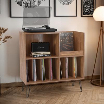 Large Record Player Turntable Media Stand with Open Shelves