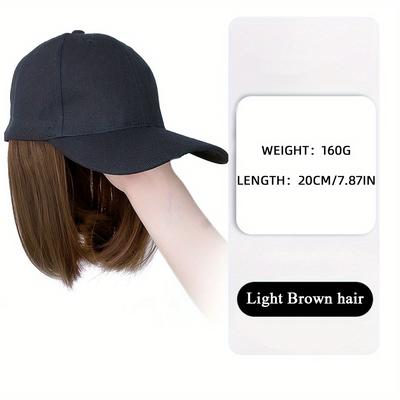 TEMU 8 Inch Hat Wigs Synthetic Short Bob Straight Wigs With Black Baseball Cap Adjustable Hat Wigs With Straight Synthetic Hair Extension For Women Girls Image