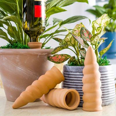 TEMU 4pcs Terracotta Watering Spikes Spiral Ceramic Automatic Watering Device Creative Automatic Plant Watering Device Simple Drip Irrigation System Automatic Watering Device Dripper Image