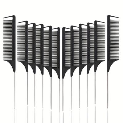 TEMU 12pcs Professional Mouse Tail Comb Set, Anti-static Steel Needle Hair Dye Combs, Pointed Tail, Fine Tooth, Suitable For Salon Hair Accessories, Hair Styling, Hair Accessories Image