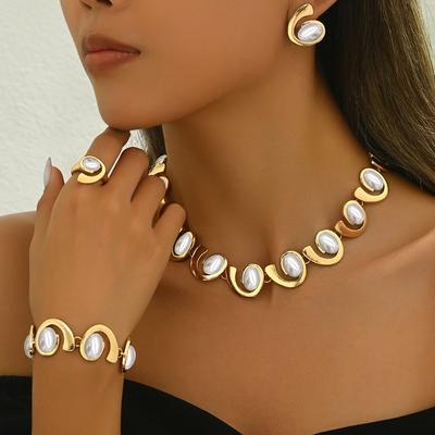 TEMU 5pcs Elegant Alloy And Plastic Mosaic Jewelry Set For Women, And Gift Image