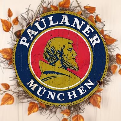 TEMU Paulaner München Americana Style Wooden Sign, 8 Inch, Door Mount, Pre-drilled With Hanging Rope, High 2d Print, Wall Decor For Home, Bar, Club - No Electricity Needed Image
