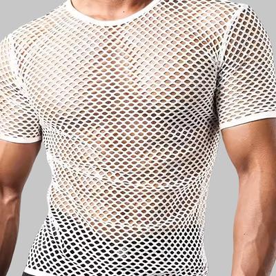 TEMU Men's Breathable Mesh Long-sleeve Shirt - Black, Lightweight Nylon Blend With Elastane, Round Neck, , Machine Washable, Regular Fit For Casual Wear Image