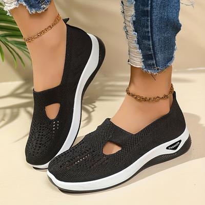 TEMU Women's Slip-on Sneakers - Breathable Knit Upper, Comfortable Low-, Casual & Athletic Wear, Travel Essentials, Casual Athletic Shoes|breathable Knit Upper|soft Sole Image