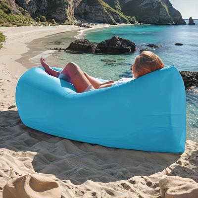 TEMU 1 Outdoor Inflatable Sofa Cushion, Includes Storage Bag, Portable And Lightweight, Easy To Clean, Suitable For Camping, Beach, Outdoor Leisure Lounging Mat, Quick Inflation, Polyester Material Image